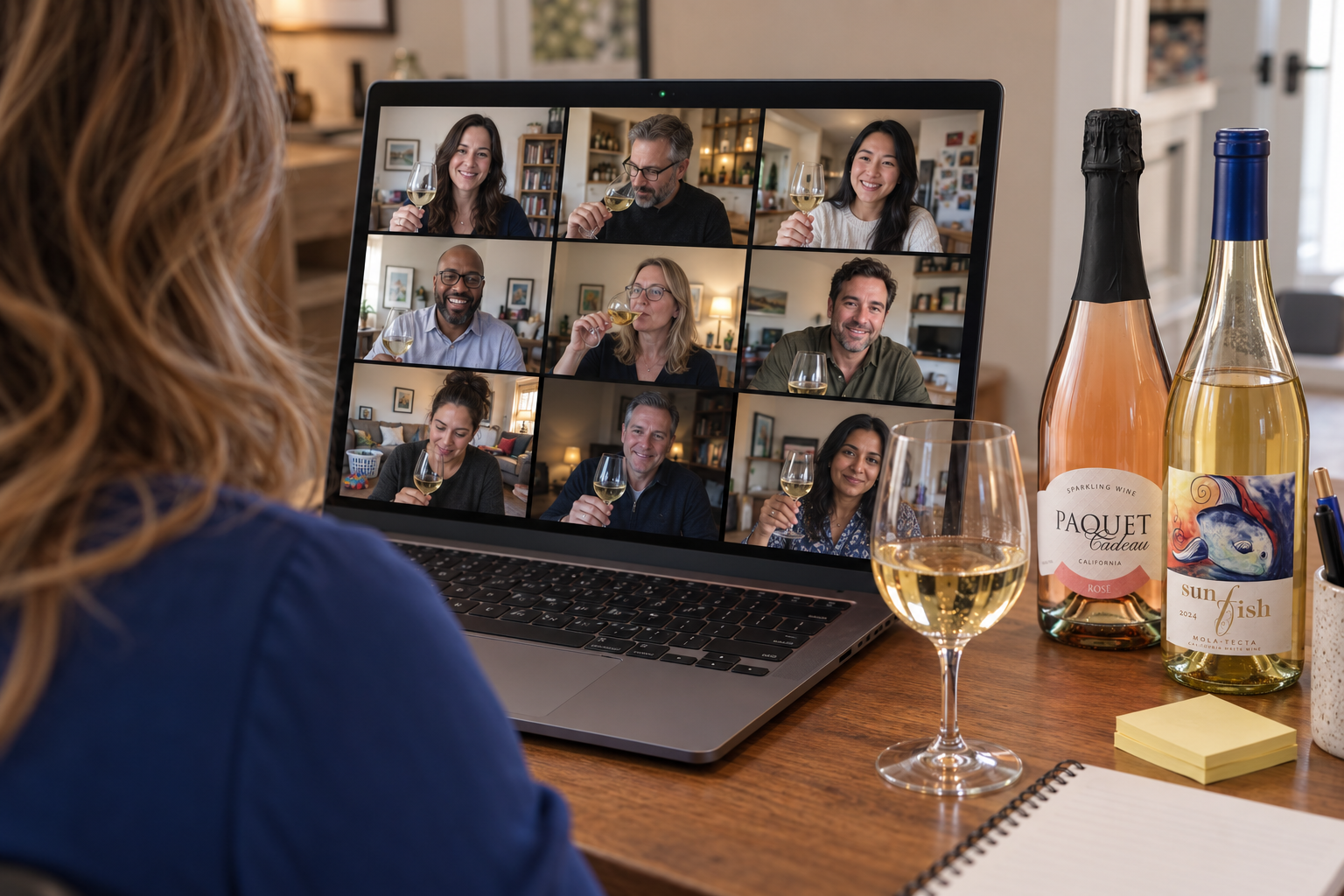 A virtual corporate wine tasting with Andrea and nine participants joining from home